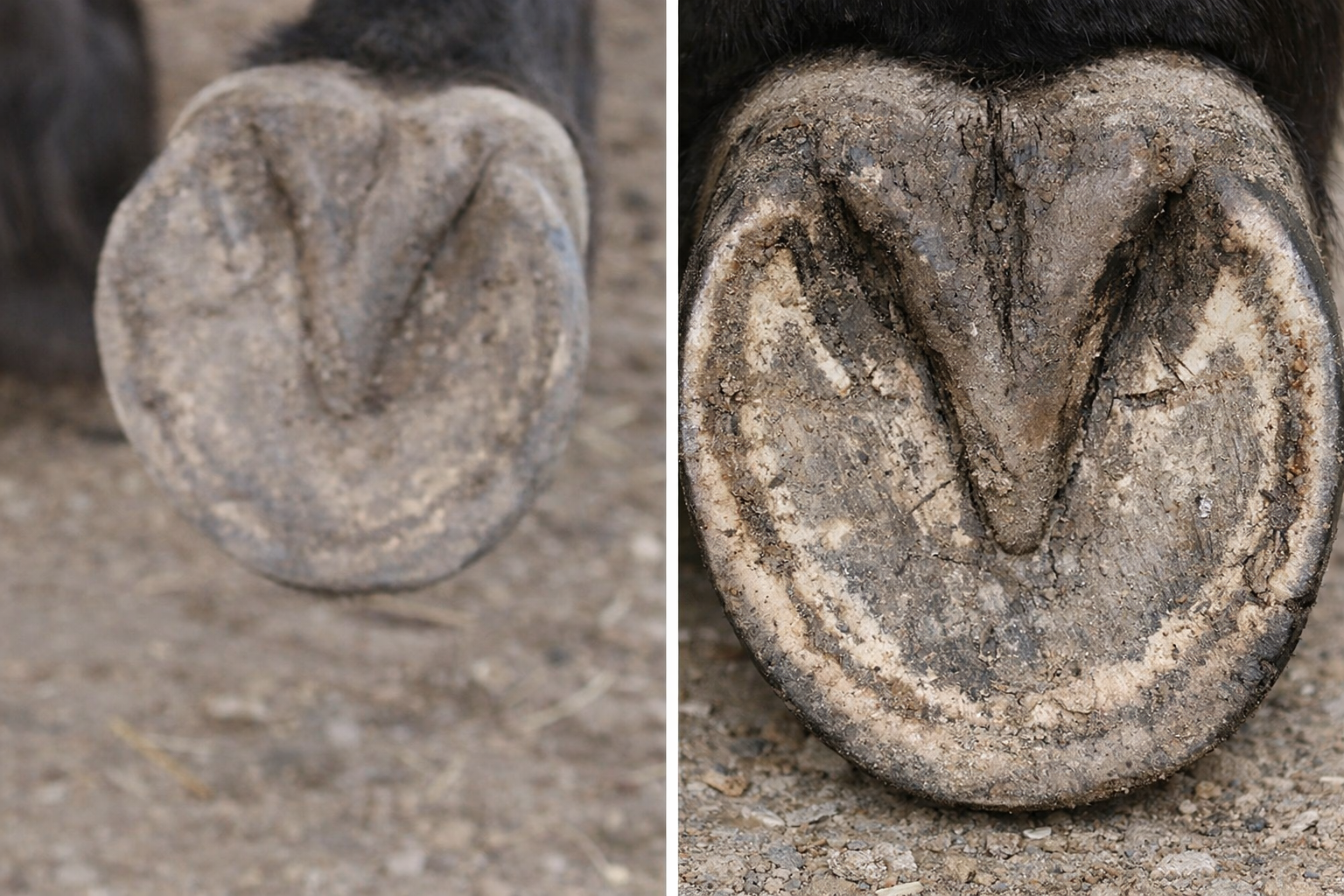 Side-by-side hoof photo framing comparison
